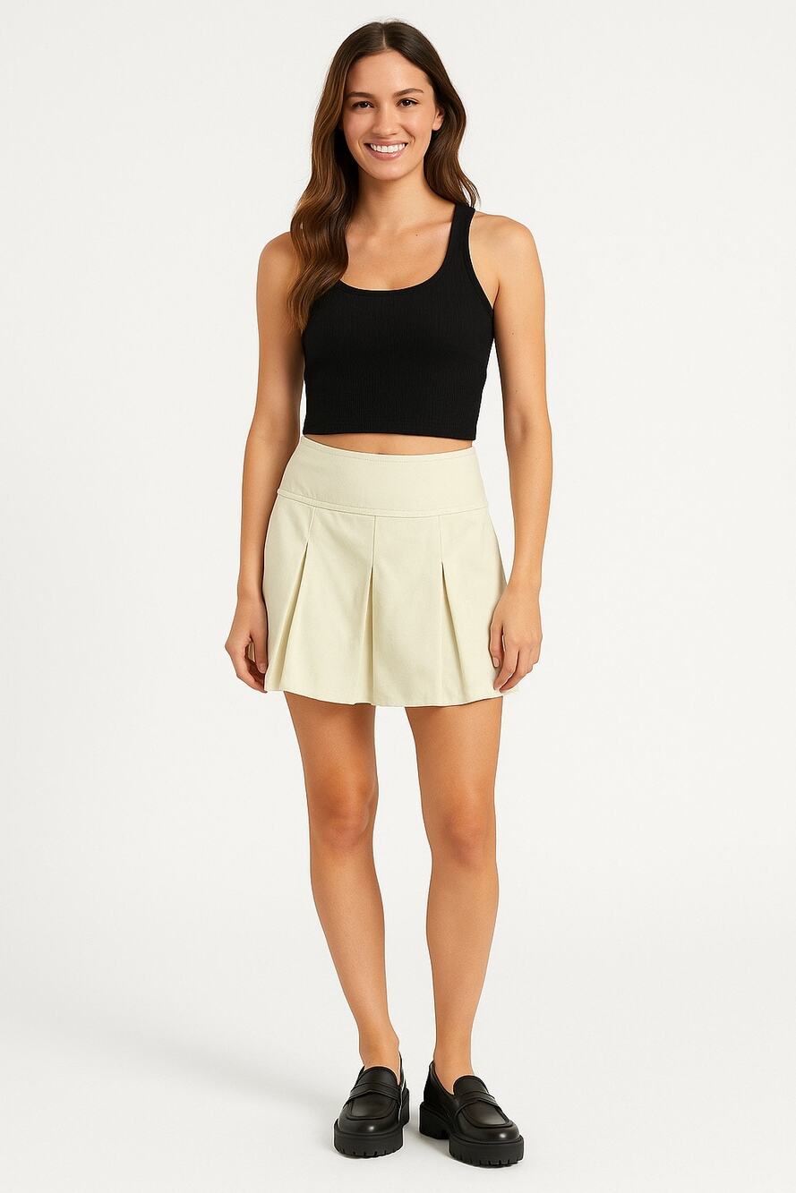 Hollister Ultra High-Rise Cream Stretch Pleated Mini Skirt Large